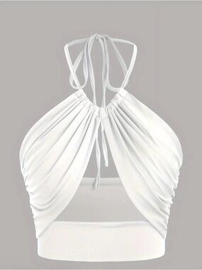 White Halter Ruched Crop Top